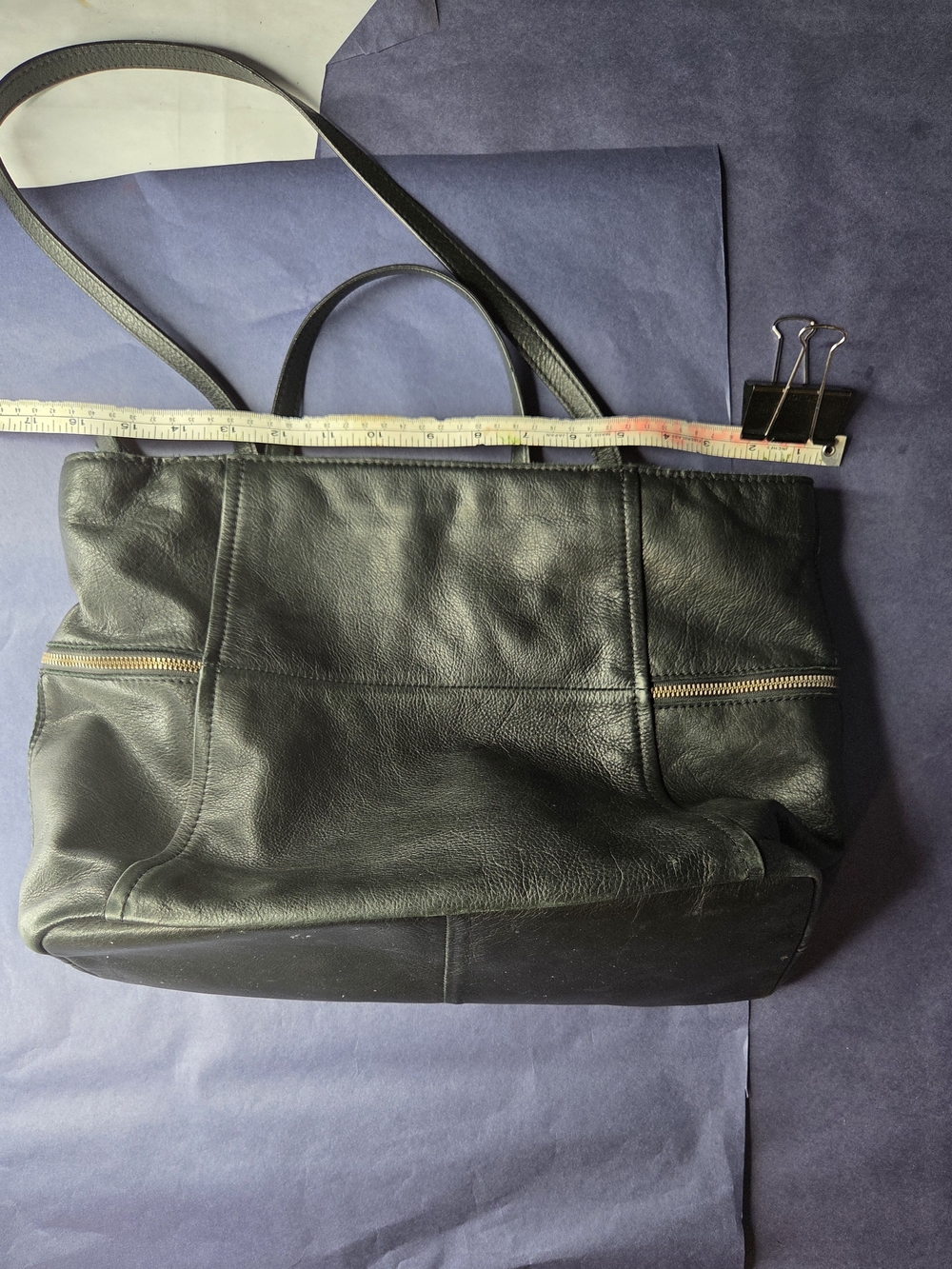 American Leather Black Shoulder Tote with Gold Zippers - Picture 4 of 14